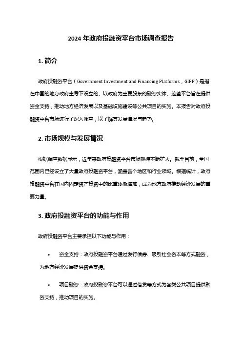 2024年政府投融资平台市场调查报告