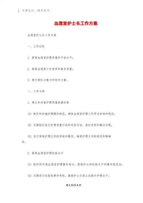 血透室护士长工作计划