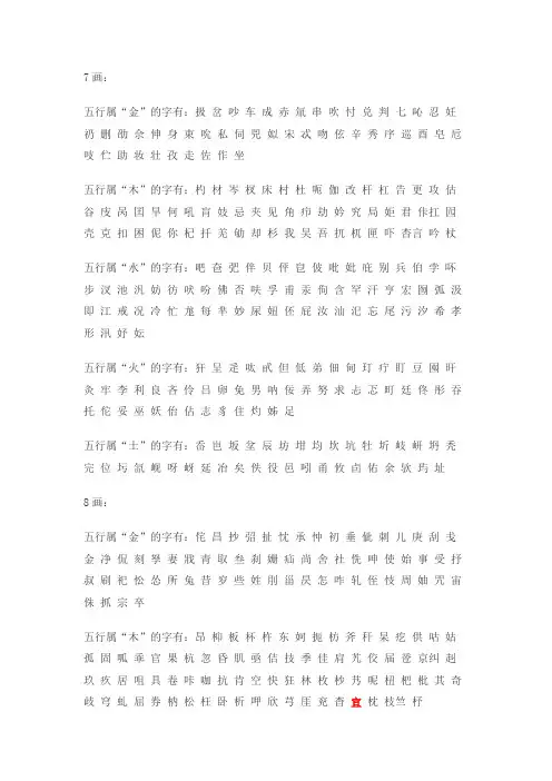 起名五行小字典(姓名笔画五行总汇)