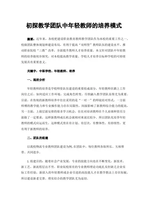 初探教学团队中年轻教师的培养模式