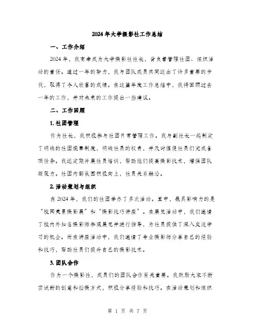 2024年大学摄影社工作总结(二篇)