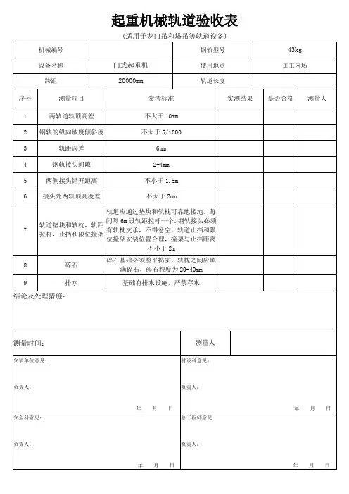 起重机械轨道验收表(适用于龙门吊和塔吊等轨道设备)