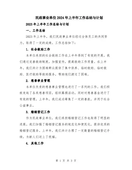 民政事业单位2024年上半年工作总结与计划