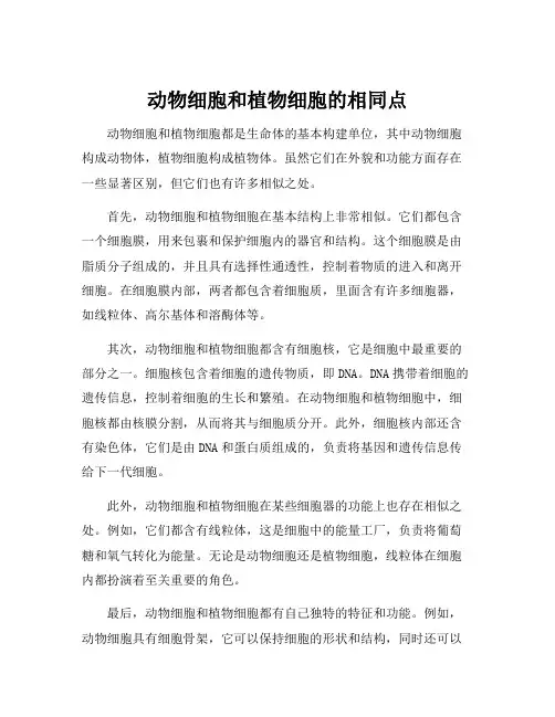 动物细胞和植物细胞的相同点
