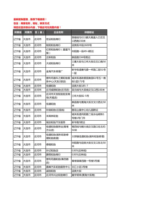 新版辽宁省大连市庄河市汽车轮胎企业公司商家户名录单联系方式地址大全50家