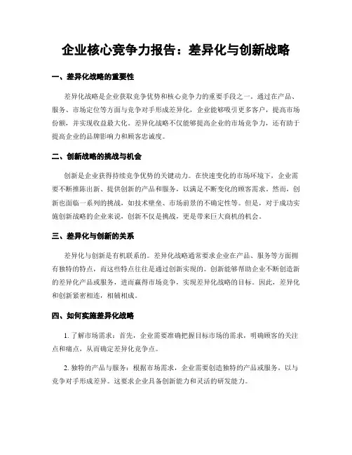 企业核心竞争力报告：差异化与创新战略