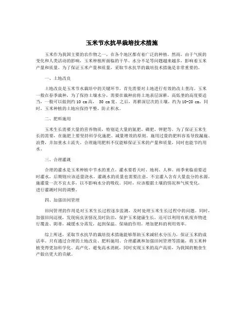 玉米节水抗旱栽培技术措施
