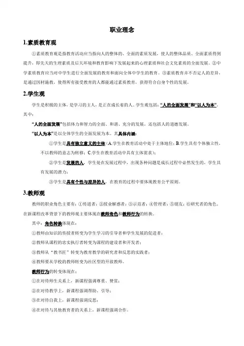 教师资格证考试主观题《职业理念》答题要点