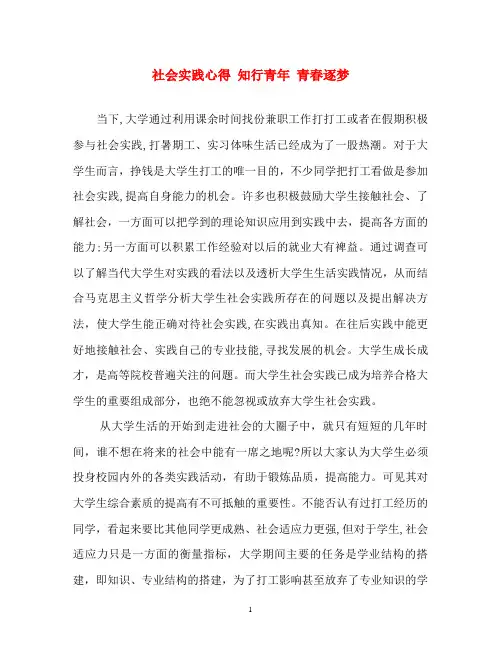 心得体会-社会实践心得 知行青年 青春逐梦
