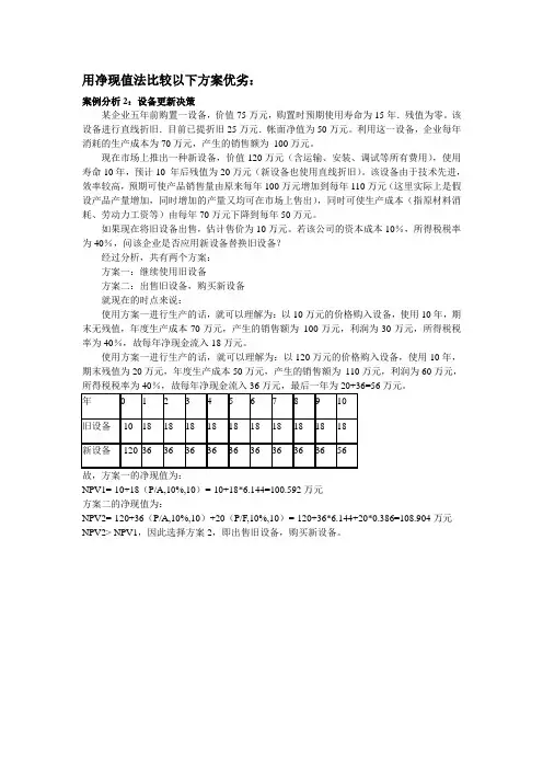 项目投资方案比较(净现值法)