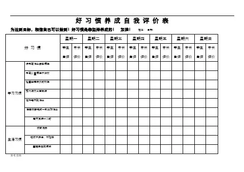 好习惯养成自我评价表