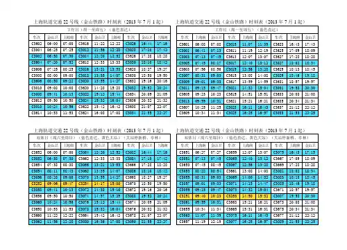 上海轨道交通22号线(金山铁路)时刻表(2013年7月1起)
