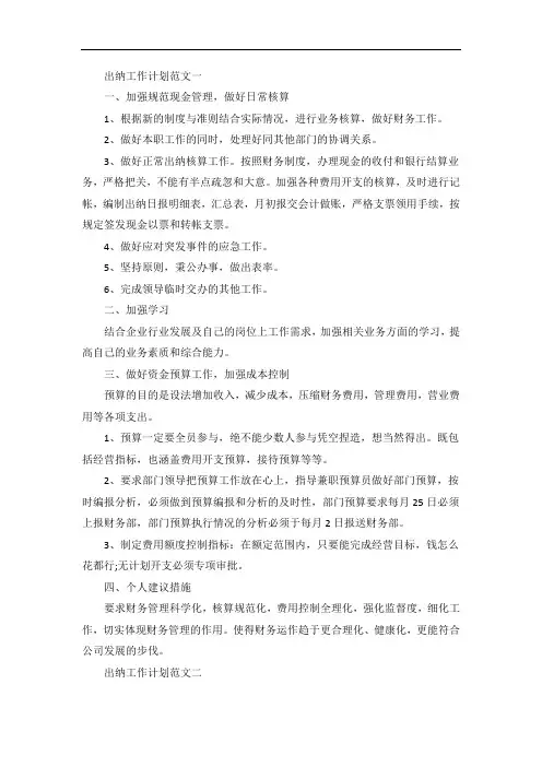 出纳工作总结及工作计划建议五篇