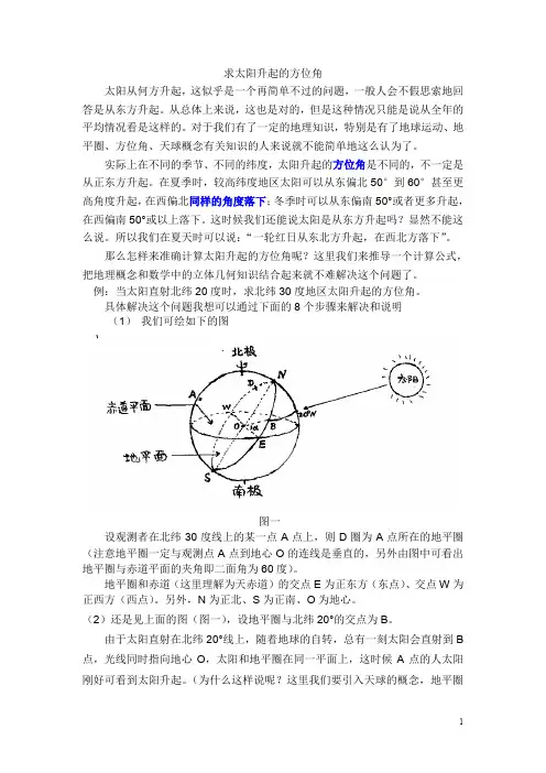 求太阳升起的方位角度
