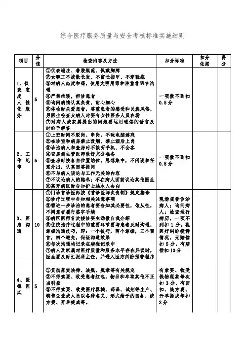 综合医疗服务质量与安全考核标准实施细则