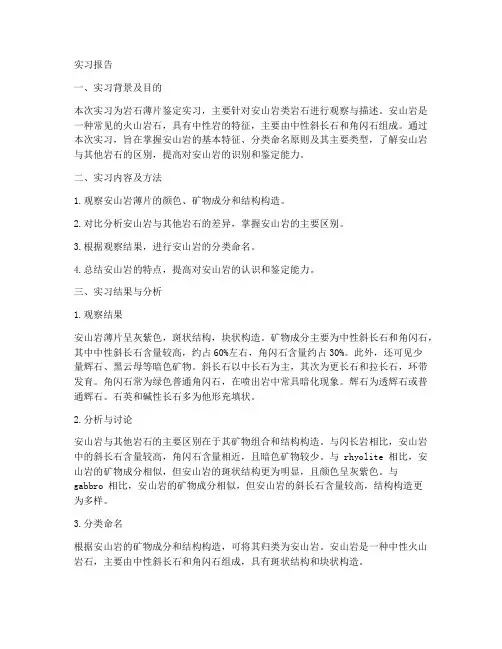 安山岩薄片鉴定实习报告