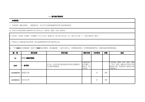 省级公立医院综合医疗收费清单