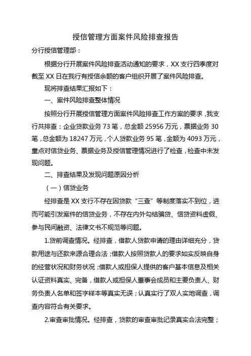授信管理方面案件风险排查报告