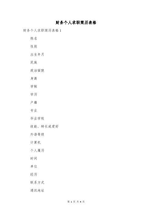 财务个人求职简历表格