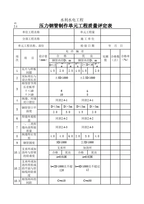 压力钢管制作单元工程质量评定表达