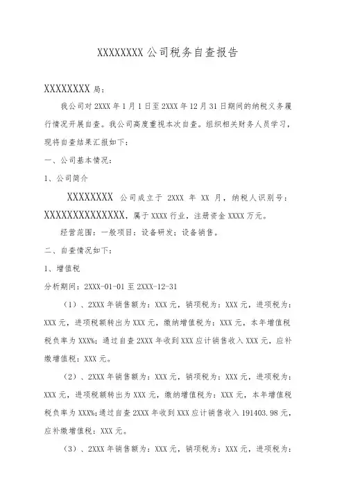 2024年税务自查报告