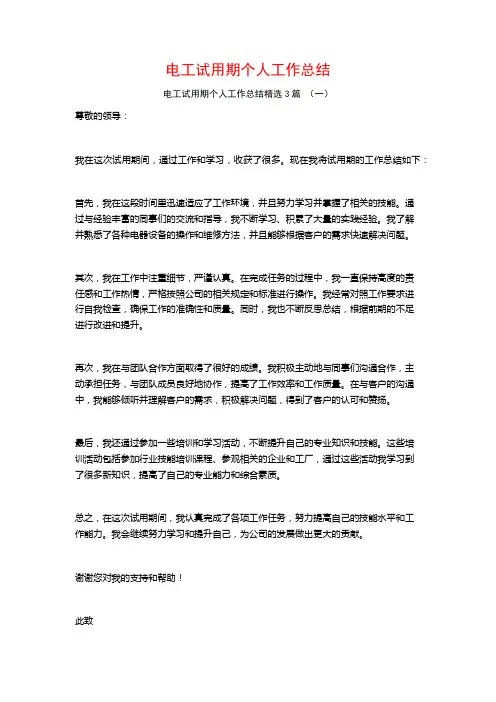 电工试用期个人工作总结3篇