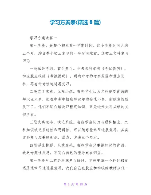 学习计划表(8篇)