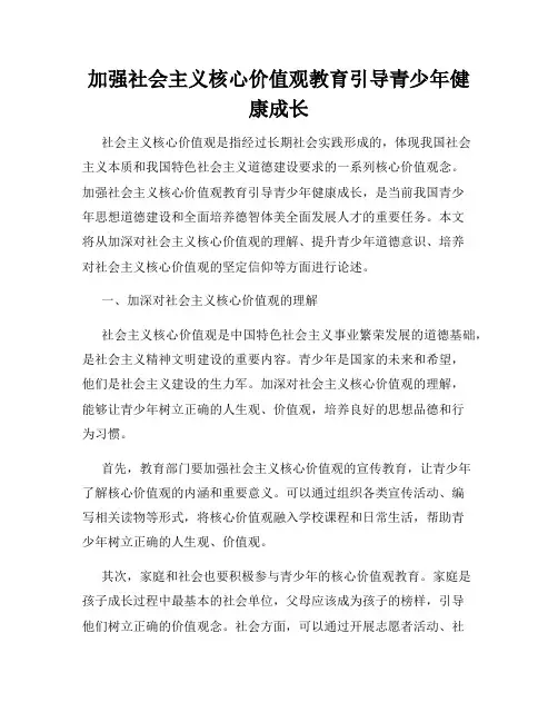 加强社会主义核心价值观教育引导青少年健康成长