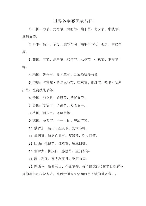 世界各主要国家节日