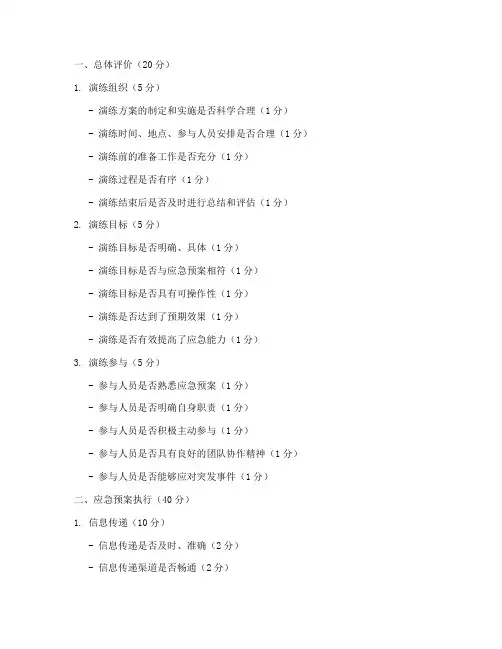 应急预案情境演练评分标准