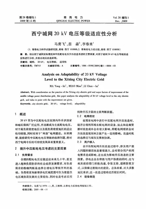 西宁城网20kV电压等级适应性分析