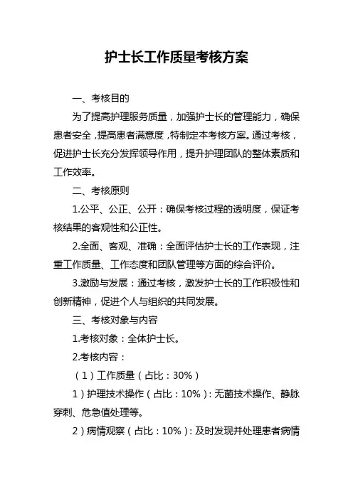 护士长工作质量考核方案