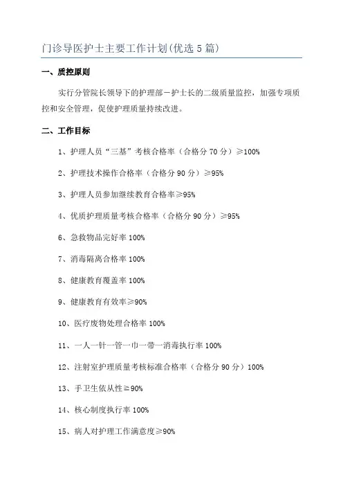门诊导医护士主要工作计划(优选5篇)