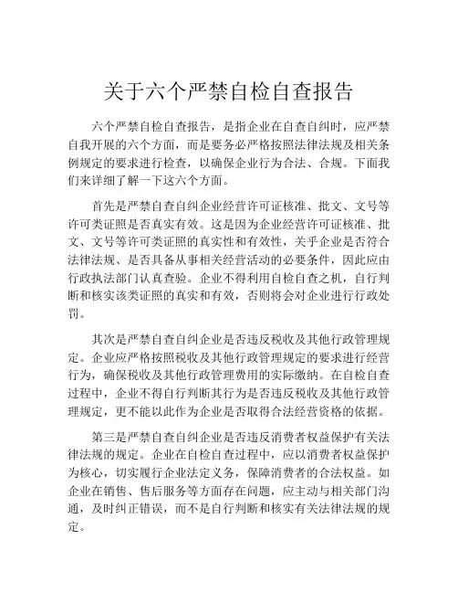 关于六个严禁自检自查报告