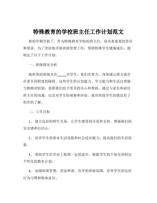特殊教育的学校班主任工作计划范文