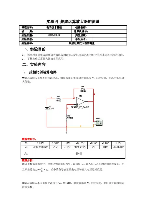实验4-集成运算放大器的测量