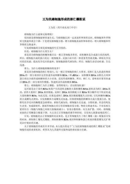 王为民癌细胞形成的核仁爆胀说