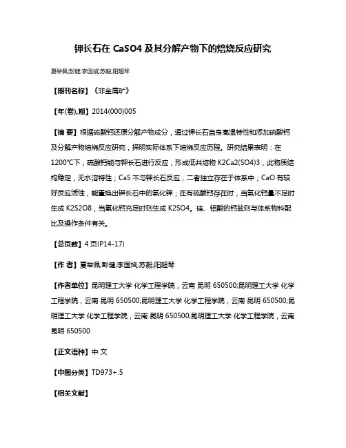 钾长石在CaSO4及其分解产物下的焙烧反应研究