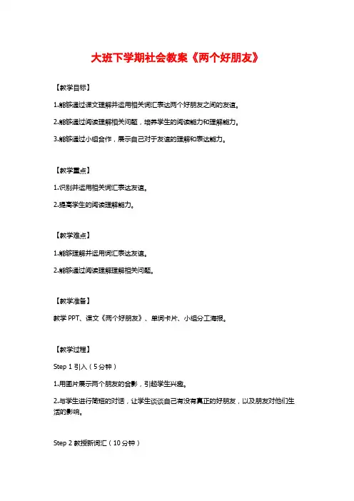 大班下学期社会教案《两个好朋友》