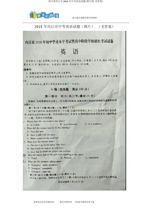 四川省内江市2018年中考英语试题(图片版,无答案)