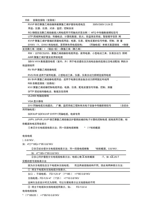 常用线缆英文缩写