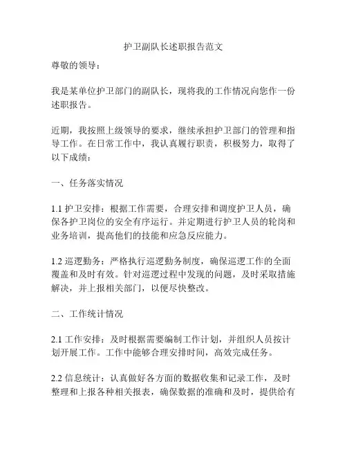 护卫副队长述职报告范文