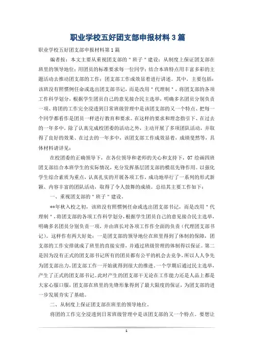 职业学校五好团支部申报材料3篇