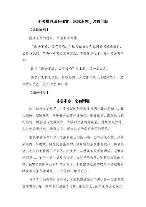 中考模拟满分作文：念念不忘,必有回响