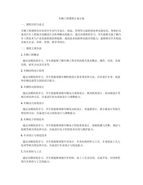 车辆工程课程计划方案