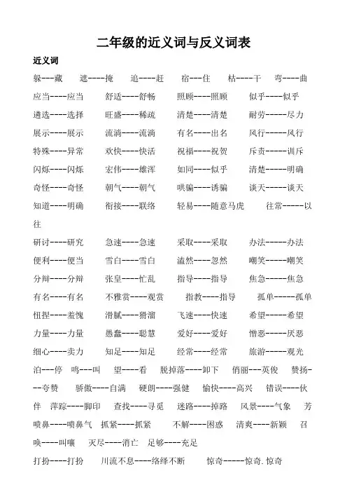 二年级下册语文近、反义词及多音字等