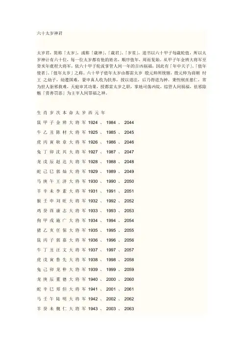 宗教民俗中的六十太岁神君