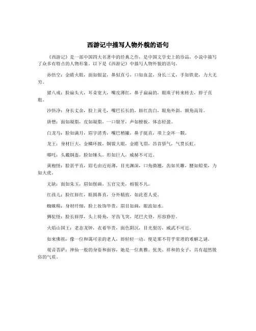 西游记中描写人物外貌的语句