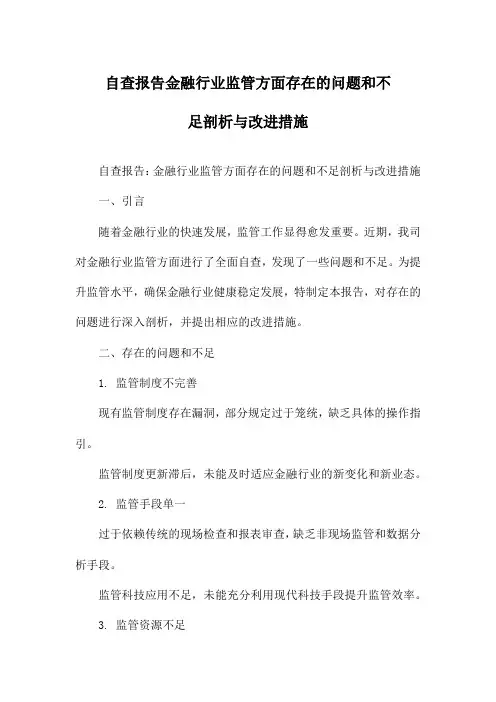 自查报告金融行业监管方面存在的问题和不足剖析与改进措施