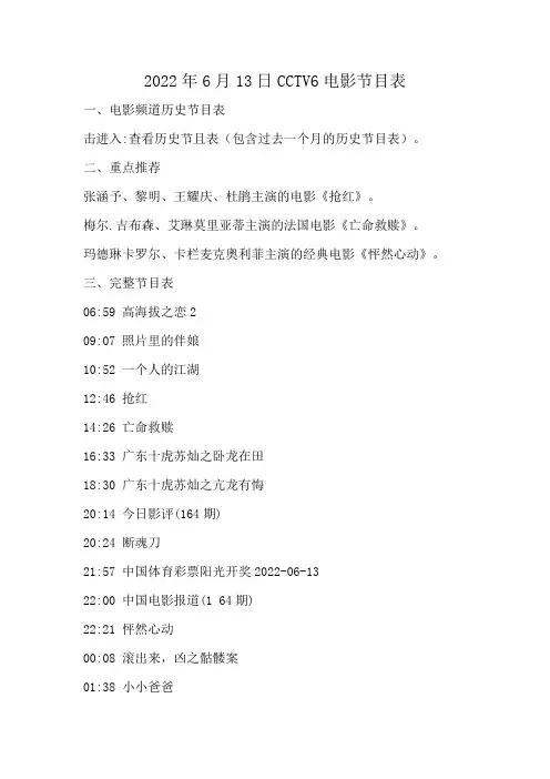 2022年6月13日CCTV6电影节目表